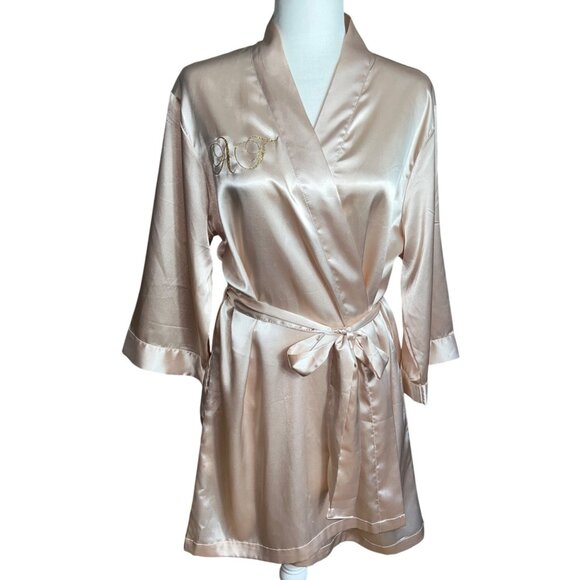 Unbranded Other - Glam Satin Robe Blush Peach Kimono Boudoir Feminine Intimates Sleep Bath Womens